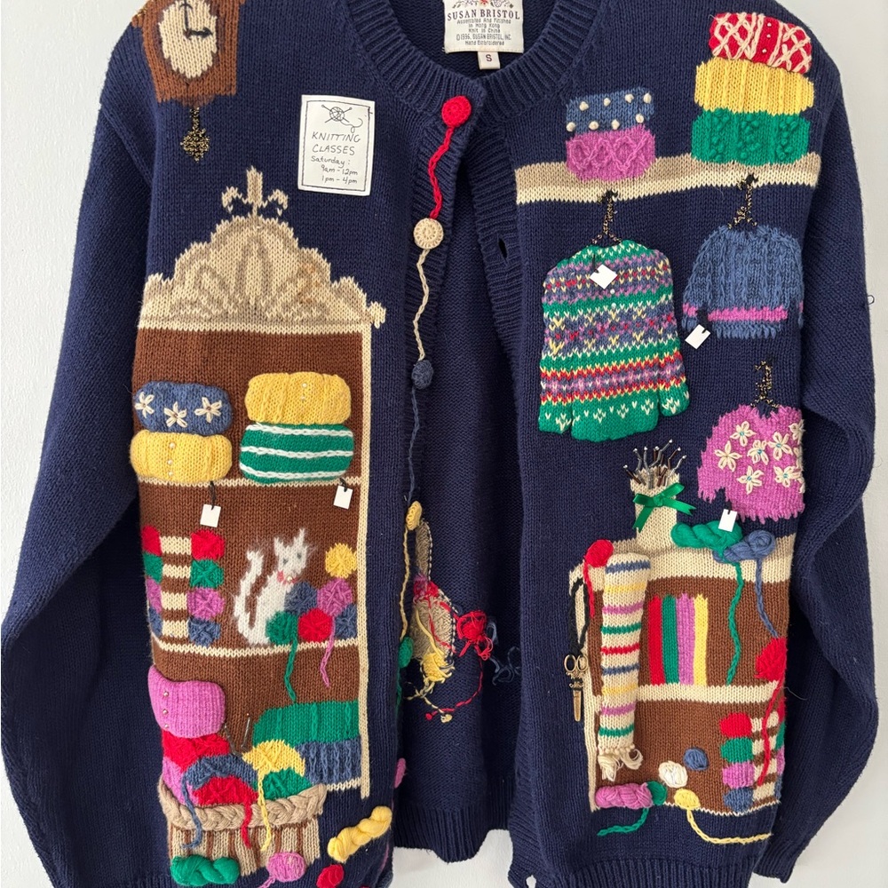 Susan Bristol Navy Sweater with Craft Motif